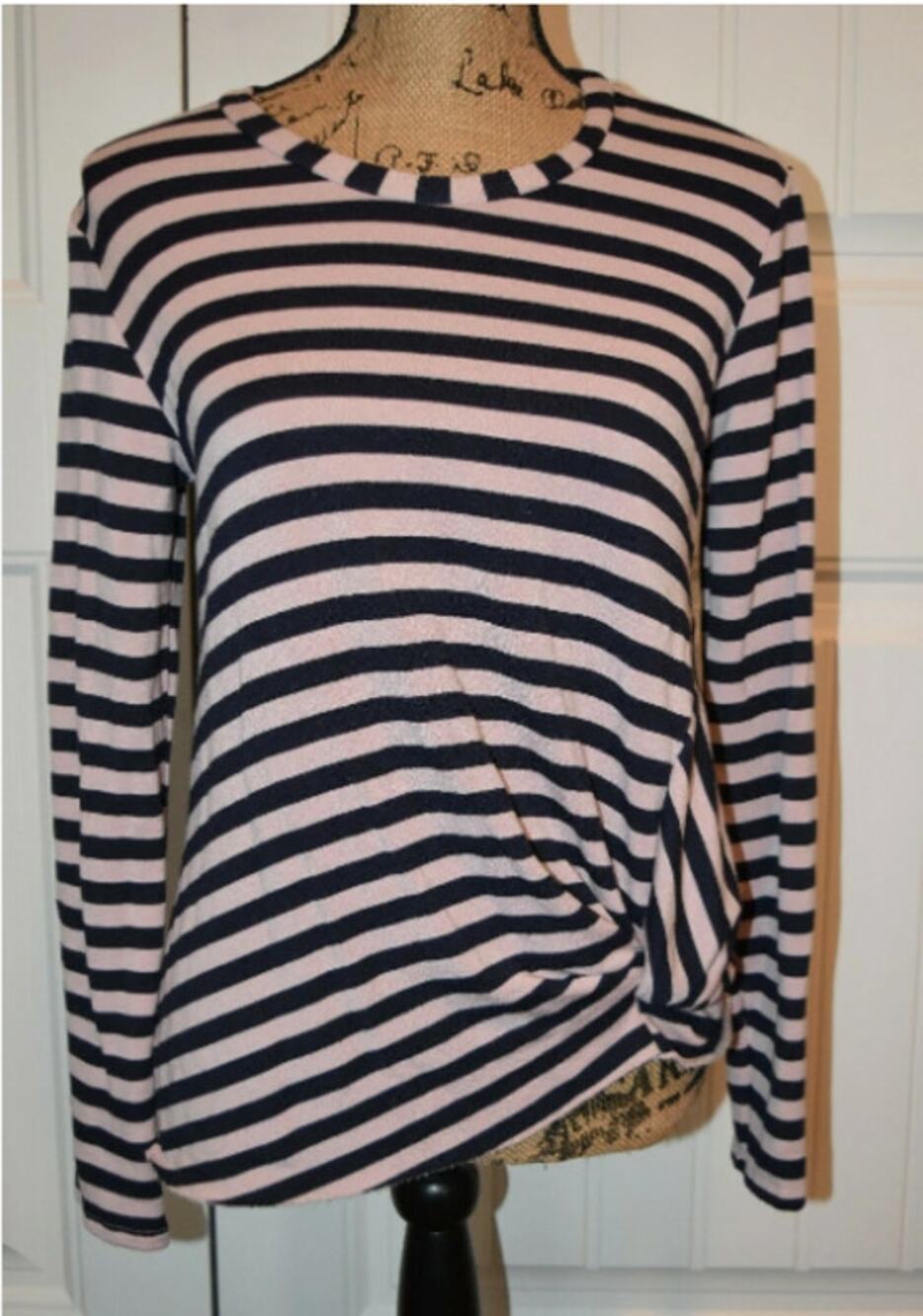 Stateside Pink/Navy Striped Knot Front Sweater NEW NWT size Medium NEW